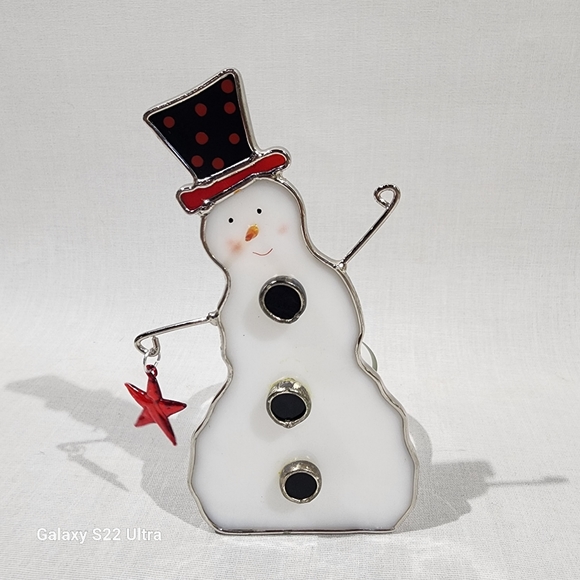 Stained glass snowman with star and candle holder. - Picture 1 of 9
